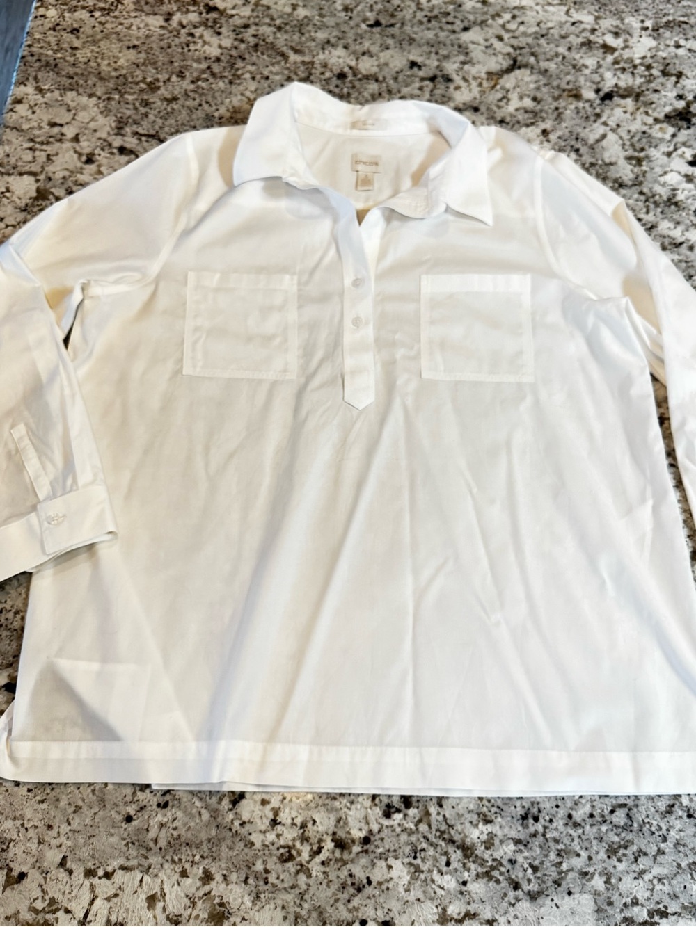 Chico's White Long-Sleeve Button-Down Shirt with Patch Pockets